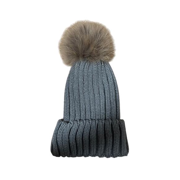 Kemo Sabe Aspen Ribbed Knit Beanie Fox Fur Pom – Gray | Navy | Cream | Black - Picture 6 of 13